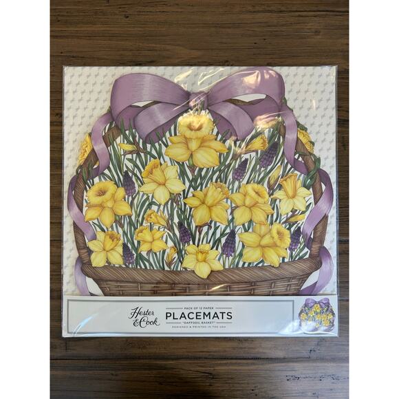 NEW Hester & Cook Floral Daffodil Basket Spring Easter Paper Placemats 12 Pack - Picture 6 of 11